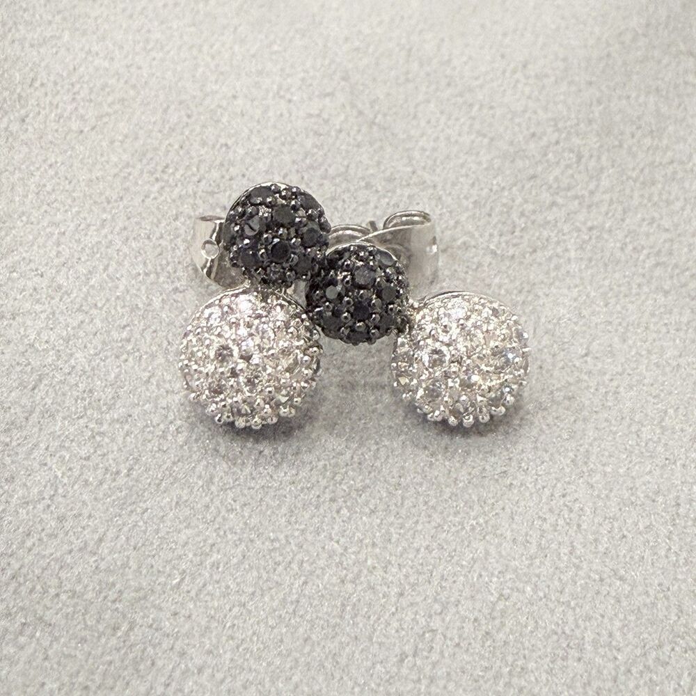 Pavé Sterling Silver 925 CZ Double Orb Lobe Crawler Stud Earrings Black & Clear